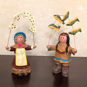 Vintage JTS International Thanksgiving Figurines Native American  Pilgrim Lot 2